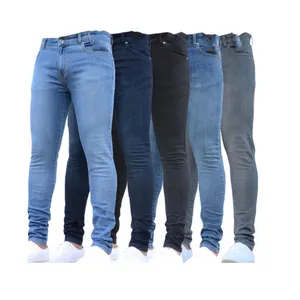 Price optimization men's skinny solid color denim pencil pants stacked Tapered jeans men