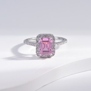 wholesale sterling <b>silver</b> plata 925 pink blue stone <b>ring</b> Geometric Engagement proposal adjustable <b>Emerald</b> Cut zirconia <b>rings</b> - Product Image 1