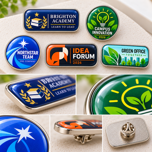 Badges de revers en métal époxy imprimés personnalisés pour événements scolaires et d'entreprise avec cadre argenté OEM ODM - Product Image 3