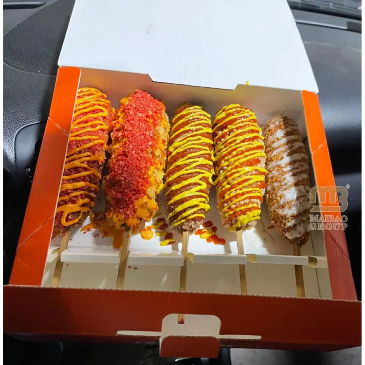 Scatola per cani monouso in carta Kraft ondulata Pop Corn porta via le scatole per il pranzo da imballaggio scatole e imballaggi personalizzati per Hot Dog
