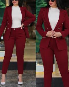 Ensemble Tailleur <span class=keywords><strong>Femme</strong></span> Décontracté et Élégant B2B OEM : Veste <span class=keywords><strong>Blazer</strong></span> Droite Double Boutonnage et Pantalon Longueur Cheville - Nouvelle Mode à Vente Chaude - Product Image 3