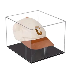 bespoke clear acrylic hat display case with black base baseball football cap showcase stand holder
