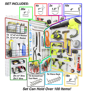 Juego de Ganchos Multifuncionales para Tablero de Herramientas, con Caja de Almacenamiento Metálica Reutilizable, para Organización del Hogar - Product Image 1