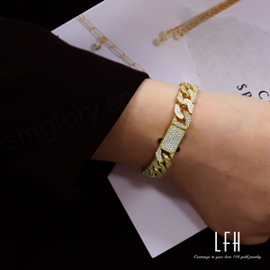 สร้อยข้อมือแบบ Cuban Link จากไมอามี สร้อยคอประดับเพชร CZ เครื่องประดับทองคำแท้ Au750 ทอง 18k เครื่องประดับทองคำแท้จากซาอุดีอาระเบีย สามารถจำนำได้ 18k - Product Image 5