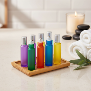 Flacons roll-on en verre givré bleu ambre 10 ml, cylindriques, pour soins personnels, conteneur d'huile essentielle avec bouchon à bille en acier - Product Image 6