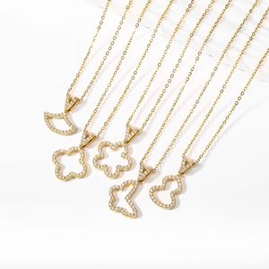 Özel kadın klasik kelebek küba bağlantı kolye paslanmaz çelik zincir nişan için zirkon nazarlık altın kaplama ile - Product Image 6