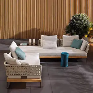 Cao Cấp Khách Sạn Hiện Đại Nhôm Cơ Sở Gỗ Tếch Đồ Nội Thất Sân Vườn Patio Sofa Set Với Đơn Giản Bàn Cà Phê