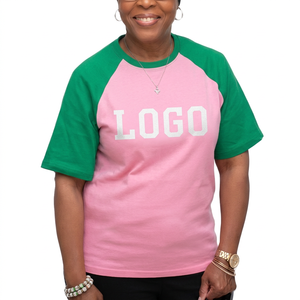 <b>Pink</b> Green Raglan Sleeve T-Shirt <b>Women</b> Casual Short Sleeve Crew Neck Logo Printed 100% Cotton Breathable Spring Summer <b>Top</b> - Product Image 3