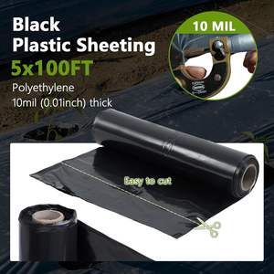 Bâche en plastique LDPE noir Sunton 10 mil, 4m x 150m, robuste, semi-rigide, imperméable, qualité industrielle, en rouleau, pour jardin et sous-sol - Product Image 2