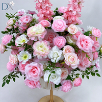 Bola Bunga Sutra Buatan Warna Pink dan Putih 50cm Dengan Stand, Set Dekorasi Bunga Meja Acara Pernikahan