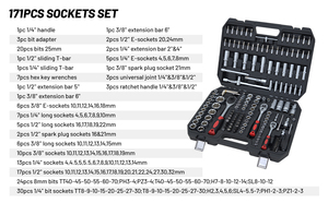 171ピース 1/4インチ <span class=keywords><strong>3</strong></span>/8インチ 1/<span class=keywords><strong>2</strong></span>インチ ソケットセット ラチェットレンチツールキット ハードケース付き OEM 自動車修理ハンドツールセット - Product Image 3