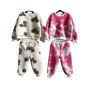 Set di 2 Pezzi in <span class=keywords><strong>Pile</strong></span> Teddy per Bambini, Felpa Sherpa e <span class=keywords><strong>Pantaloni</strong></span> Jogger per Bambine, Stampa Floreale, Abbigliamento Caldo per Bambini - Product Image 3