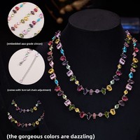 Collar de Cadena con Circonitas Cuadradas y en Forma de Lágrima, Chapado en Cobre, Cadena de Bambú, Joyería de Moda para Mujer