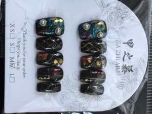 JIAZHIMU - <span class=keywords><strong>Uñas</strong></span> Postizas Acrílicas con Diseño Cuadrado y Flores 3D Hechas a Mano, Color Nuevo, Estilo Francés Almendrado, Cobertura Total - Product Image 3