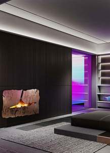 <b>Black</b> Modern Flat Door Kitchen <b>Cabinets</b> With Solid Wood With Lacquer <b>Cabinets</b> With LED & Island - Product Image 2