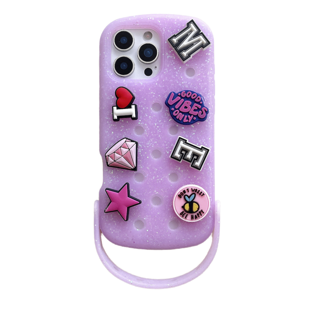 Weview Case for 17 16 15 14 Pro Max Animal Love Hole DIY Dissipation Back Cover Cartoon Glitter Charms Junk Doll Lanyard Phone