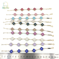 Pulsera de Joyería Colorida con Dije de Trébol de Cinco Hojas de Circonita y Latón Chapado en Oro de 14K, de Gran Venta y de Moda, un Regalo Encantador para Mujeres