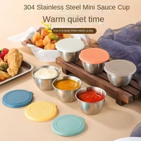 Mini-récipient à sauce en acier inoxydable avec couvercle en silicone anti-fuite, design circulaire mignon, pour cuisine et maison, idéal pour sauces, assaisonnements et sauce soja