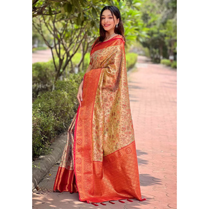 Sari en soie Dharmavaram rouge original Elite Weaves, châle ethnique traditionnel tissé en zari, 0,65 g - Product Image 5