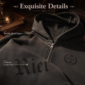 Sudadera con capucha gótica Dark Academia con cremallera, estampado Old English para adolescentes, forro polar grueso, cremallera metálica, abrigo estilo streetwear - Product Image 4