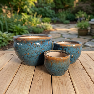 Grand pot à fleurs en céramique émaillée moderne et rustique pour plantes d'intérieur, poterie pour bonsaï - Product Image 4