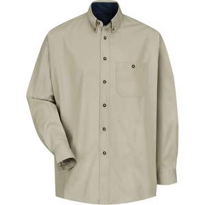 Camisa de vestir de contraste de algodón 100% personalizada para hombre de manga larga (367 pulgadas) Stone/Navy Casual para Primavera/Verano 2X-Large - Product Image 1