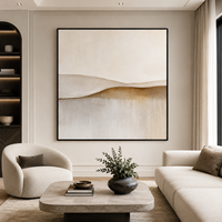 Art mural sur toile texturée abstrait neutre moderne, beige et brun, peinture de paysage minimaliste pour la décoration d'hôtel, de villa ou de salon