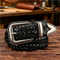 Ceinture en cuir véritable tissée à la main pour femmes avec boucle - Polyvalente et tendance pour les jeunes