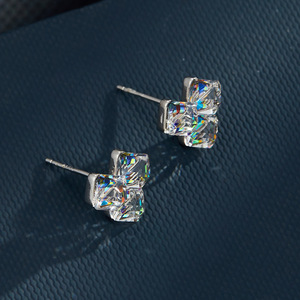 Geometric Stud Earrings Square Crystal Bezel Setting 14k Gold Post Party Fashion Jewelry - Product Image 4