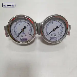 Manometer tekanan penuh cairan hydraulic Ulis, pengukur tekanan dengan penjepit 1500psi untuk industri baja tahan karat