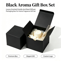 Boîtes cadeaux rigides carrées noires avec logo personnalisé, boîte d'emballage en papier à couvercle rabattable pour bougie, diffuseur de parfum, ensemble cadeau de parfum d'ambiance pour la maison