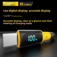 Cable de Datos de 2 Metros con Pantalla Digital LED en Tiempo Real, Carga Súper Rápida de 100W 5A Tipo-C para Teléfonos Móviles y Computadoras