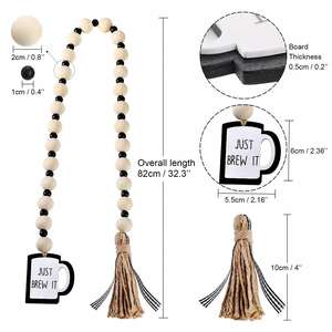 Guirnalda de cuentas de madera rústica hecha a mano al por mayor con borlas y logotipo personalizado para cafetería y decoraciones del hogar - Product Image 3