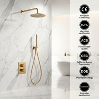 Système de douche thermostatique en laiton avec pommeau de douche pluie encastré et robinetterie de salle de bain murale avec vanne de raccordement
