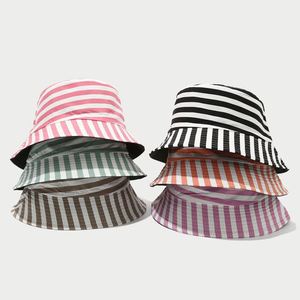 New Stripe Spring Summer Bucket <b>Hat</b> Girls Outdoor Sunshade Bucket <b>Hat</b> - Product Image 1