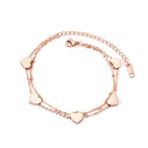 Pulseras de Joyería al por Mayor con Colgante de Doble Corazón para Chicas, Diseño en Acero Inoxidable con Baño de Oro de 14K - Product Image 2