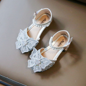 Chaussures habillées à semelle en caoutchouc pour mariage et fête, sandales plates de princesse pour enfants et tout-petits avec strass - Product Image 5