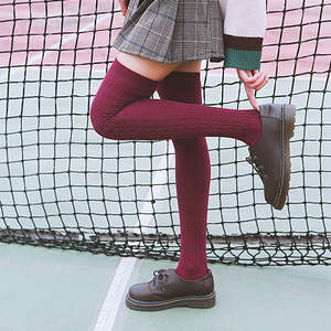 Autunno inverno spesse strisce di colore solido <span class=keywords><strong>a</strong></span> maglia sopra il ginocchio alta calza lunga per le donne ragazze - Product Image 4