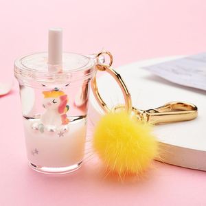 Cartoon Cute Unicorn Keychain Milk Tea Cup Liquid Quicksand Sequin Keyring Charm Bag Car Pendant <b>Key</b> <b>Chain</b> for Women Men Kids - Product Image 2