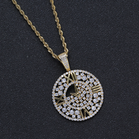 Collar con Colgante de Disco Hueco con Incrustaciones de Circonita Cúbica, Chapado en Oro Real, Estilo Hip Hop, con Cadena de Acero Inoxidable de 24 Pulgadas