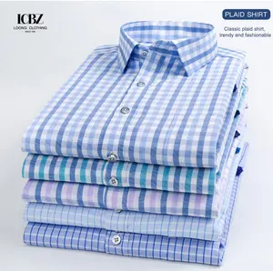 LCBZ personalizado de negocios liso para hombre camisa con botones de fácil cuidado camisas de vestir informales de manga larga de ajuste regular