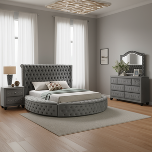 Set Camera da Letto Hazel Queen 5 Pezzi, Imbottito e Trapuntato, Misura Queen, Tessuto Grigio, Design Contemporaneo - Product Image 2