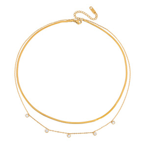 Collar de Doble Capa con Circonitas, Cadena de Serpiente de Acero Inoxidable 18K, Engaste de Bisel, Joyería para Uso Diario, Regalo - Product Image 5