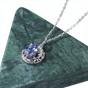 Collar con Colgante de Zafiro en Plata de Ley con Bisel Cremallera y Corte Redondo para Niñas y Mujeres, Joyería Fina de Lujo OEM ODM - Product Image 1