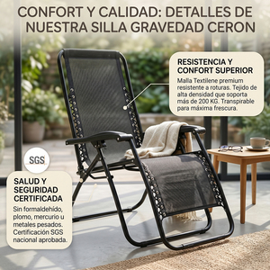 Silla Reclinable Plegable ELE-GATE Negra para Jardín, Playa o Exteriores, Asiento Ajustable, Cómodo y Ahorra Espacio - Product Image 3