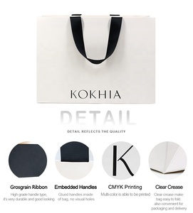 Embedded Ribbon Handle Luxury Rigid Cardboard White <strong>Paper</strong> <strong>Bag</strong> for Shopping Boutique <strong>with</strong> <strong>Logo</strong> Print - Product Image 4