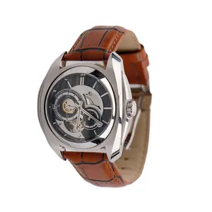 นาฬิกา tourbillon หน้าปัดกลวงออกนาฬิกาผู้ชายสี่มือส่องสว่างหรูหราวงหนังนาฬิกากลไกอัตโนมัติ Tourbillion