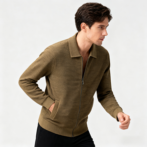 Men's Textured Knit Shirt Collar <strong>Zip</strong> Jacket - Business Casual Urban Style for Daily Commute &amp; Smart Casual Outings - Product Image 2