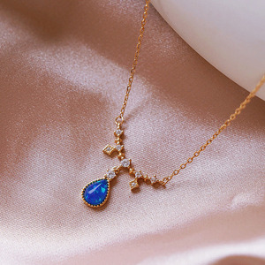 Colgante de plata de ley 925 con diseño de lágrimas de elfo, collar con forma de gota de agua de ópalo Sen, para mujeres - Product Image 2