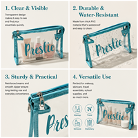 Bolsa de Cosméticos de PVC Transparente con Nombre Impreso Personalizado, Bolsa de Maquillaje con Cierre y Ribete de Tela Verde Azulado, Regalo Personalizado para Damas de Honor, Organizador de Belleza